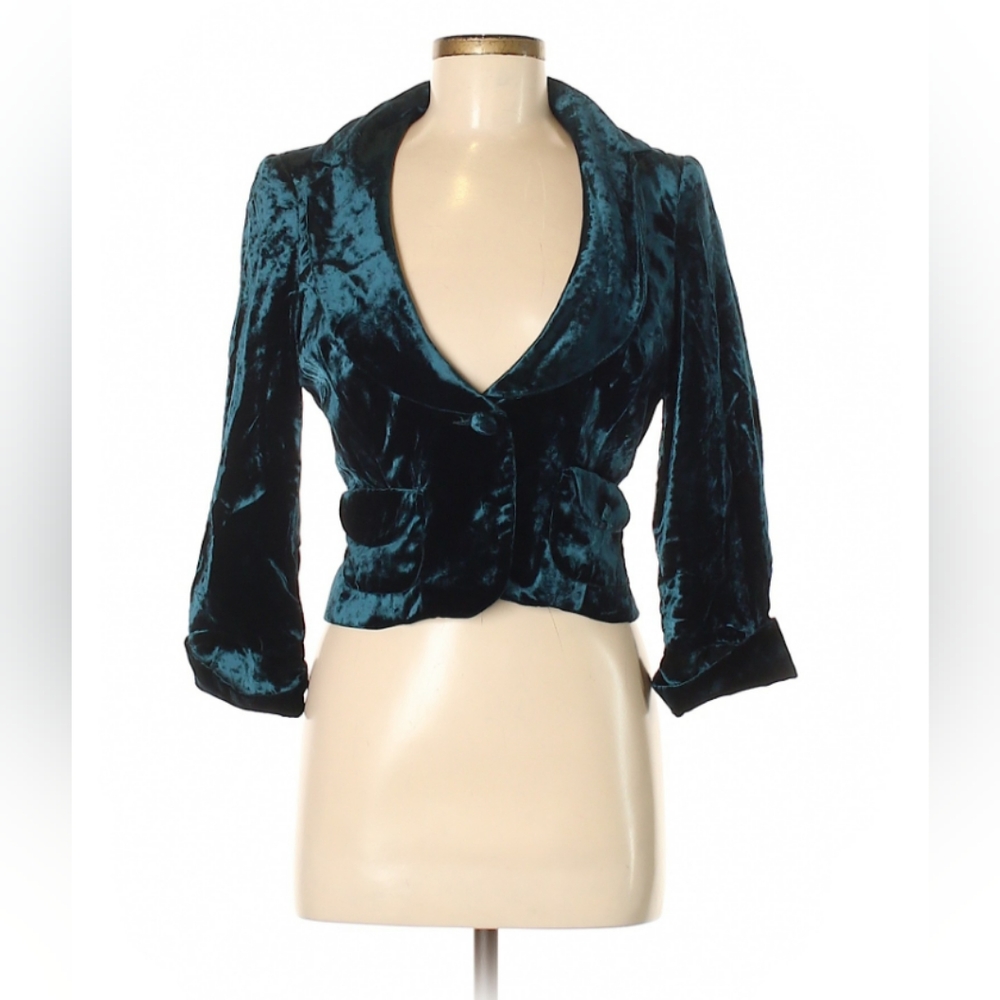 bebe Teal Velvet Cropped Blazer